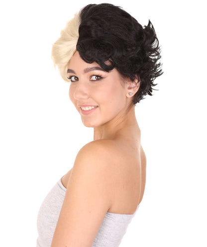 ハロウィンパーティ プレミアムレディース H-5110 ショート ツートーン ブラック＆ホワイト ピクシー ハートバング付き