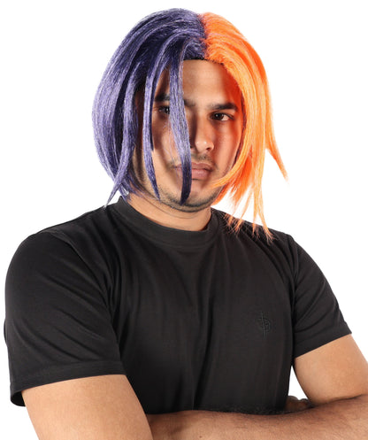 Wigs2you  H-7071 大人用メンズショートストレートフルウィッグ オレンジ＆ダークブルー 12インチ 難燃性合成繊維 キャップレスデザイン ハロウィンやパーティーに最適
