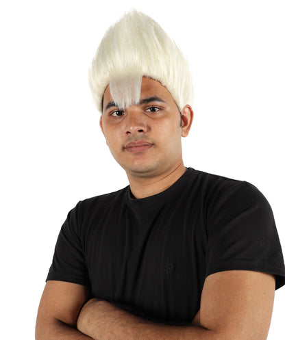 Wigs2you H-7081 大人用メンズ ホワイト スパイキー パンクウィッグ | ミディアム プラチナ 合成毛 調節可能なキャップ付き コスプレ、ハロウィン、ステージパフォーマンス、ロールプレイに最適