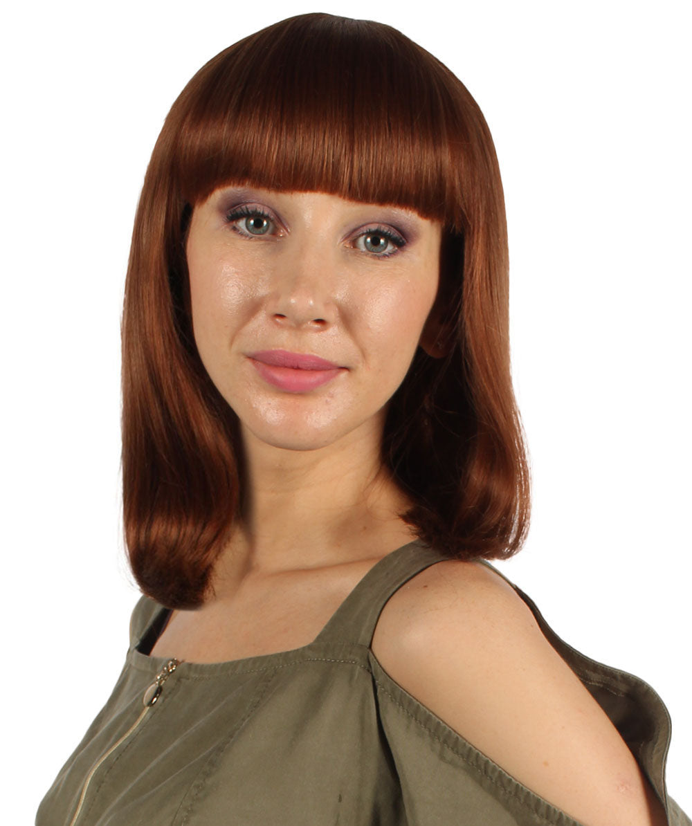 ミディアムボブコスプレ女性用ウィッグ ブラウン H-3371 華やかなパーティーイベント準備完了のハロウィンウィッグ プレミアム通気性のあるキャップレスキャップ