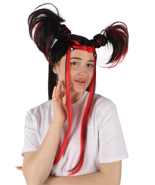 90年代 レディース H-6269 年代 ダブルブラット ブラック コスプレウィッグ I ハロウィンに最適 難燃性合成繊維