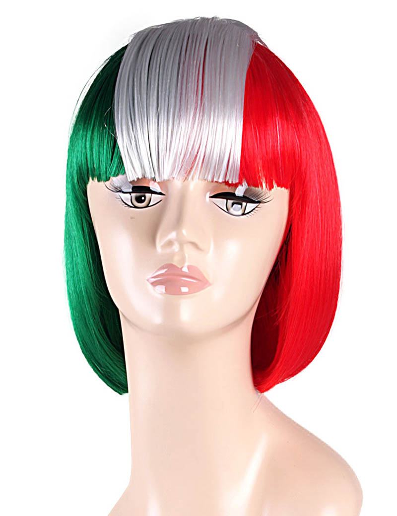ハロウィンパーティープレミアムレディース Flag-002 ボブウィッグ マルチカラー ファンシーキャラクターファッションウィッグ ソフト合成繊維