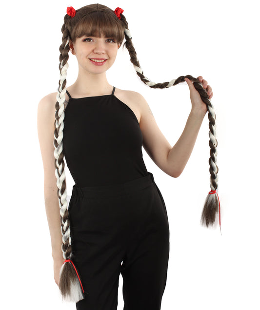 女性用 H-5826 K-POP タイ ラッパー ブレイデッド ピッグテール ウィッグ ハロウィンに最適 難燃性合成繊維