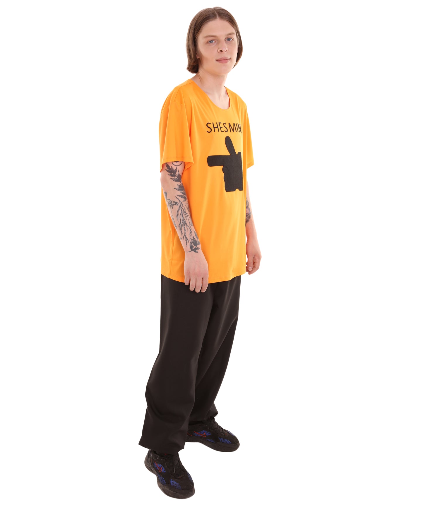大人向け女性用 バレンタインデー オレンジ マッチング カップル "He's Mine" Tシャツ コスプレ コスチュームコレクション