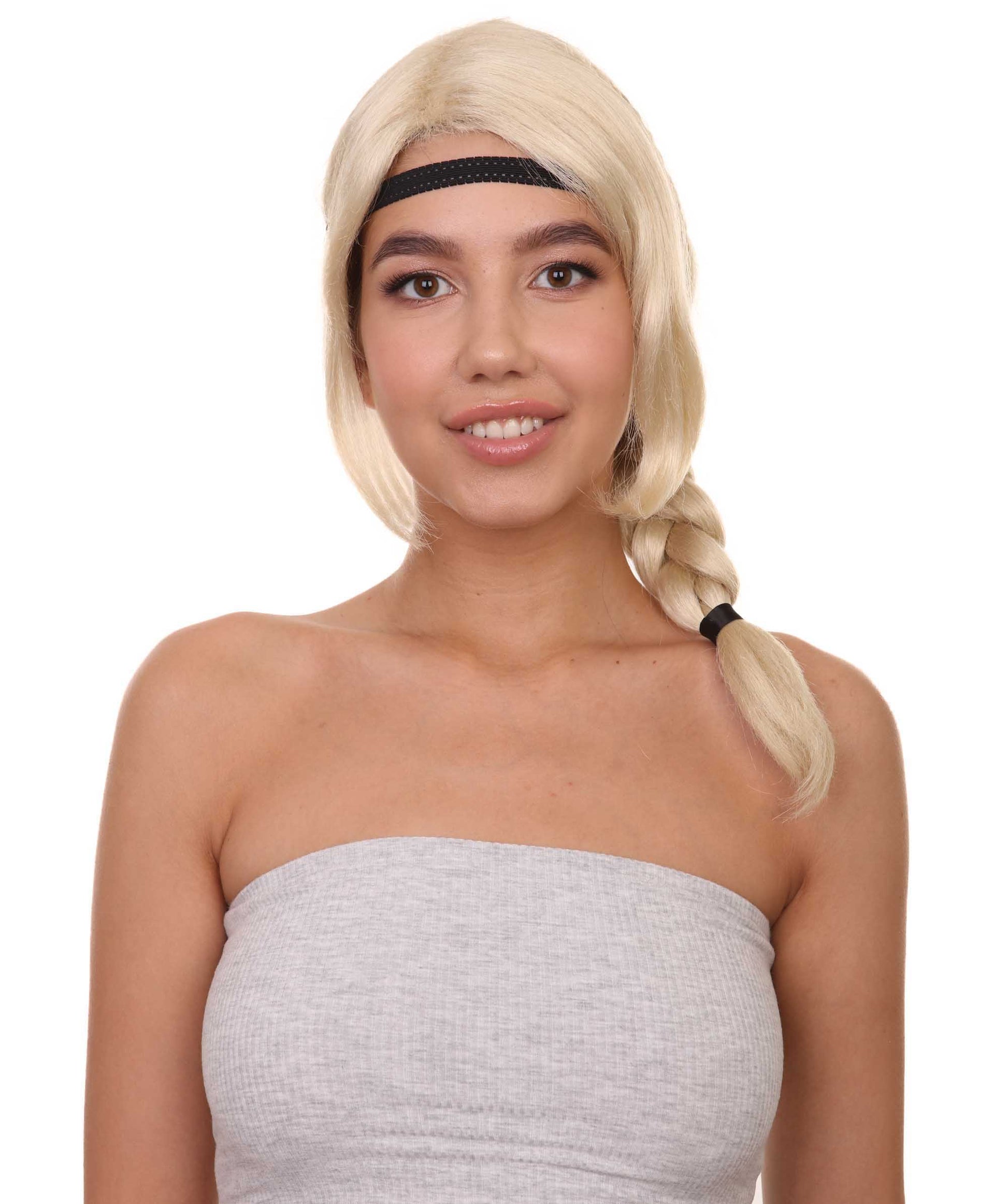 ハロウィンパーティ プレミアム H-5095 女性スタイル ポニーテール 黒ヘアバンド付き ブロンドウィッグ
