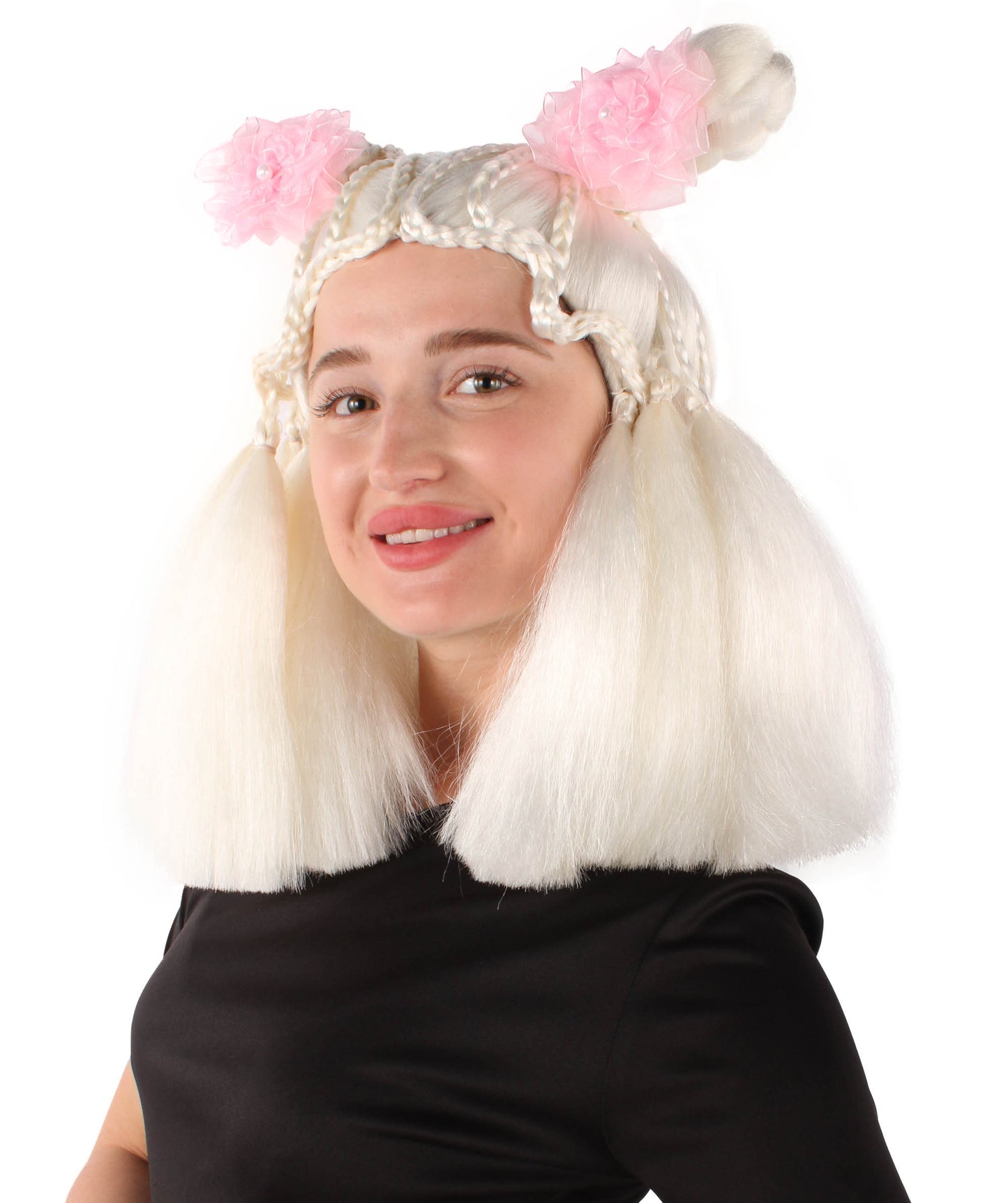 女性用H-5881 ホワイト ウィッグ ハロウィンに最適 難燃性合成ファイバー