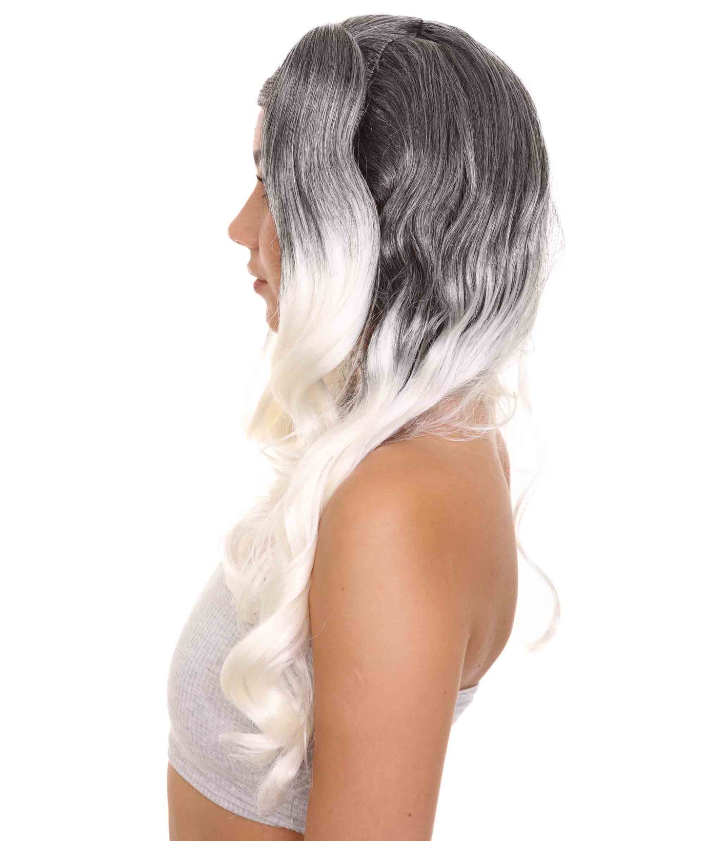 Wigs2you ハロウィンパーティープレミアムレディース H-1862 華やかに見えるツートーンドリー ブラック＆ホワイトウィッグ