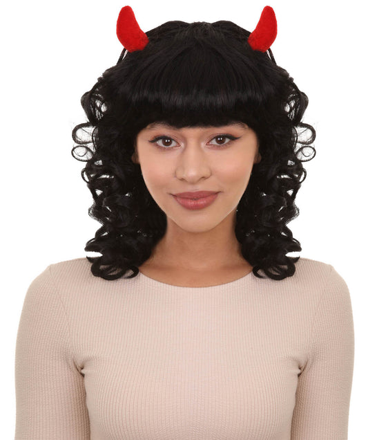 対の悪魔かつら 黒い縮れた怪物性格コスプレ・ハロウィンかつら 割増空気を通すCaplessなキャップH-297