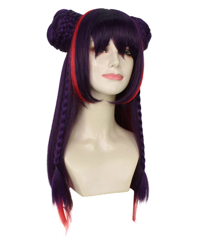 女性用 H-5980 ロング ツイン ポニーテール ダークパープル ウィッグ コスプレに最適 難燃性合成繊維