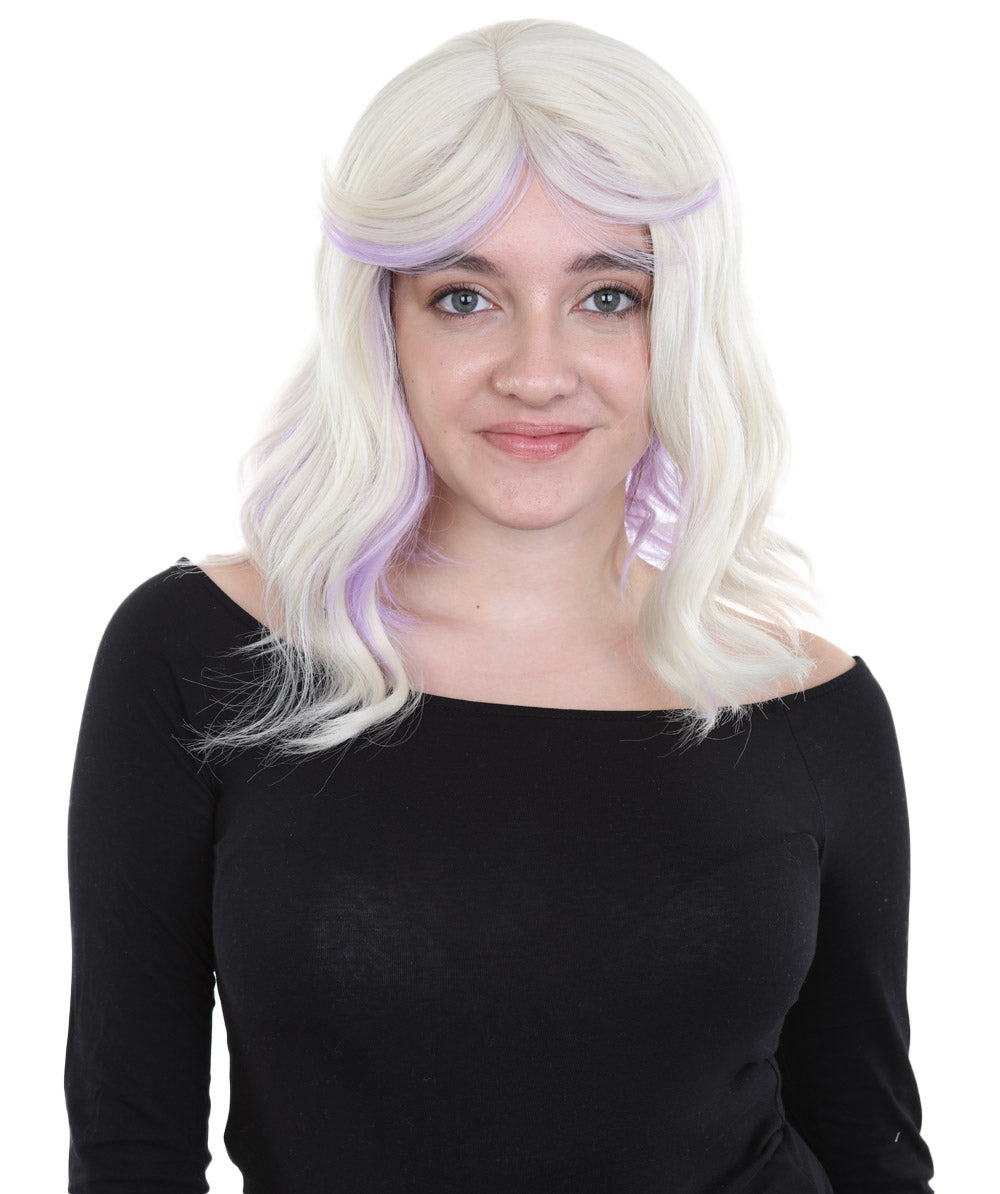 女性用ショルダーレングス ウェービーウィッグ ブロンドパープル H-5193 コスプレウィッグ プレミアム通気性キャップレスキャップ