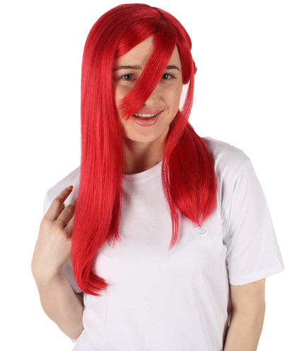 Wigs2you H-6925 大人用ユニセックスサッカーアニメロングレッドコスプレウィッグ（サイドブレイド付き）ハロウィンに最適 難燃性合成繊維