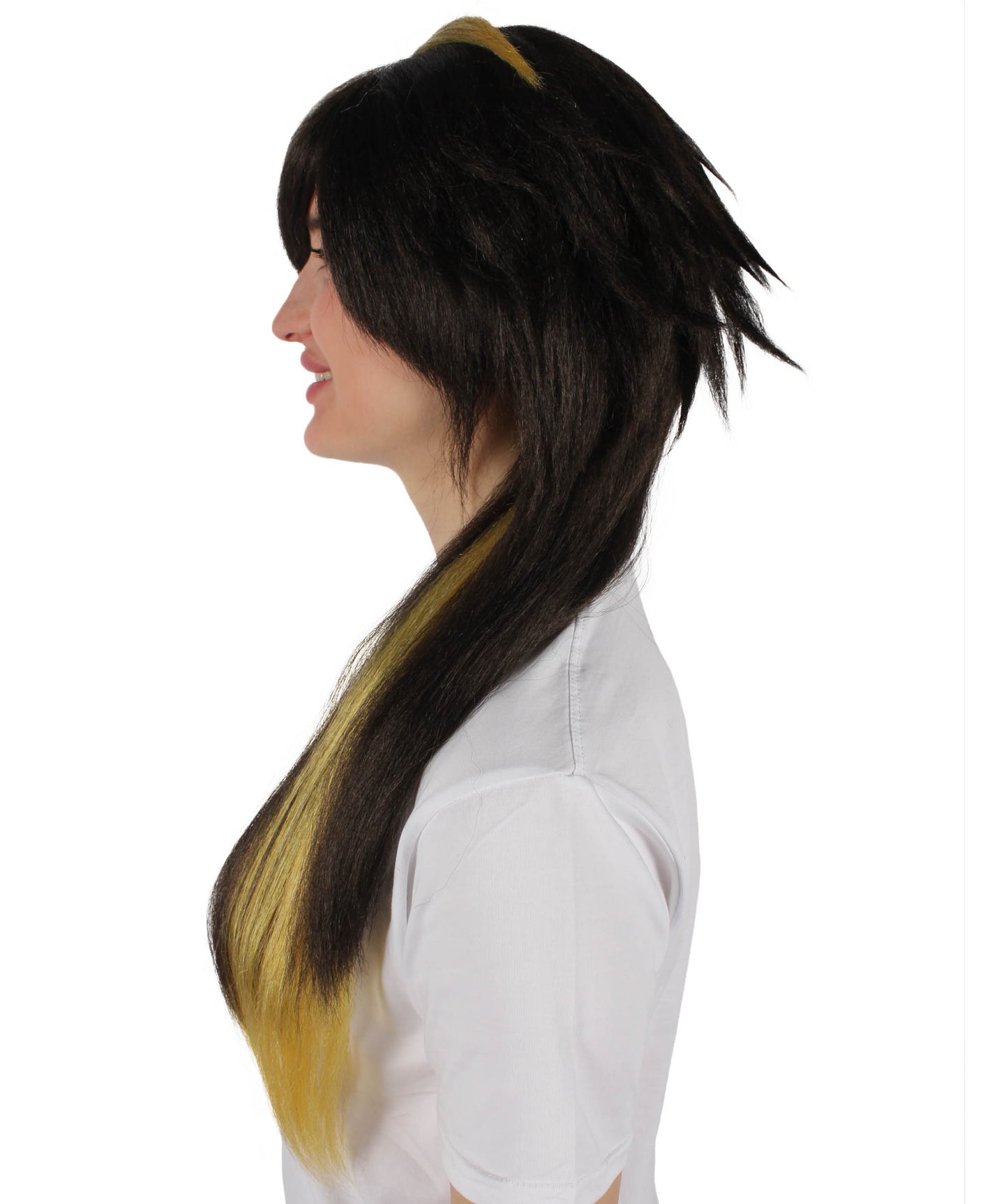 Wigs2you H-6929 レディース ビジュアル系ミュージシャン風 ブラック＆イエローウィッグ｜ハロウィンにぴったり｜難燃性合成繊維