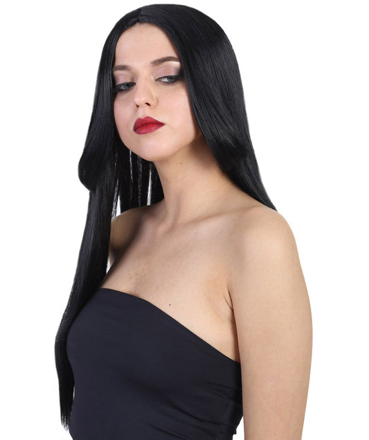 ハロウィンパーティープレミアム H-2556 ブラックコスプレロングストレートウィッグ 華麗なレディースウィッグでのダッパーからダッシングへの変身