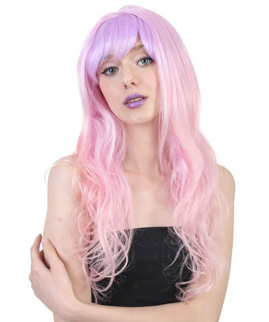 Wigs2youハロウィンパーティープレミアムレディースH-1977 美しい見た目のロングウェービーピンクとパープルオンブレウィッグ