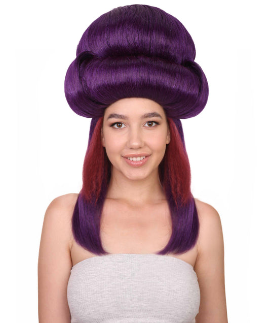 Women's H-5989 Dark Purple With Burgundy Cosplay Wig with Bun, Perfect for Halloween and Cosplay, Capless Cap Synthetic Fiber