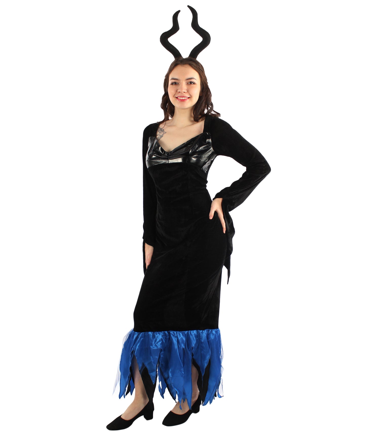 女性 JCP-225 レディ マレフィセント コスチューム ブラックとブルー ハロウィン コスチューム