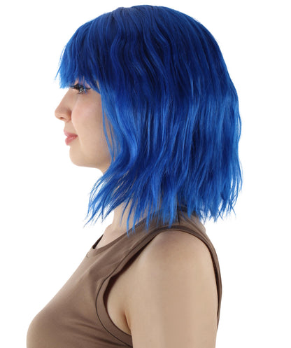 女性用 肩までの長さの前髪つき ウェービーコスプレウィッグ 濃い青 H-5229_9 ファンシースタイル プレミアムハロウィンパーティーウィッグコレクション