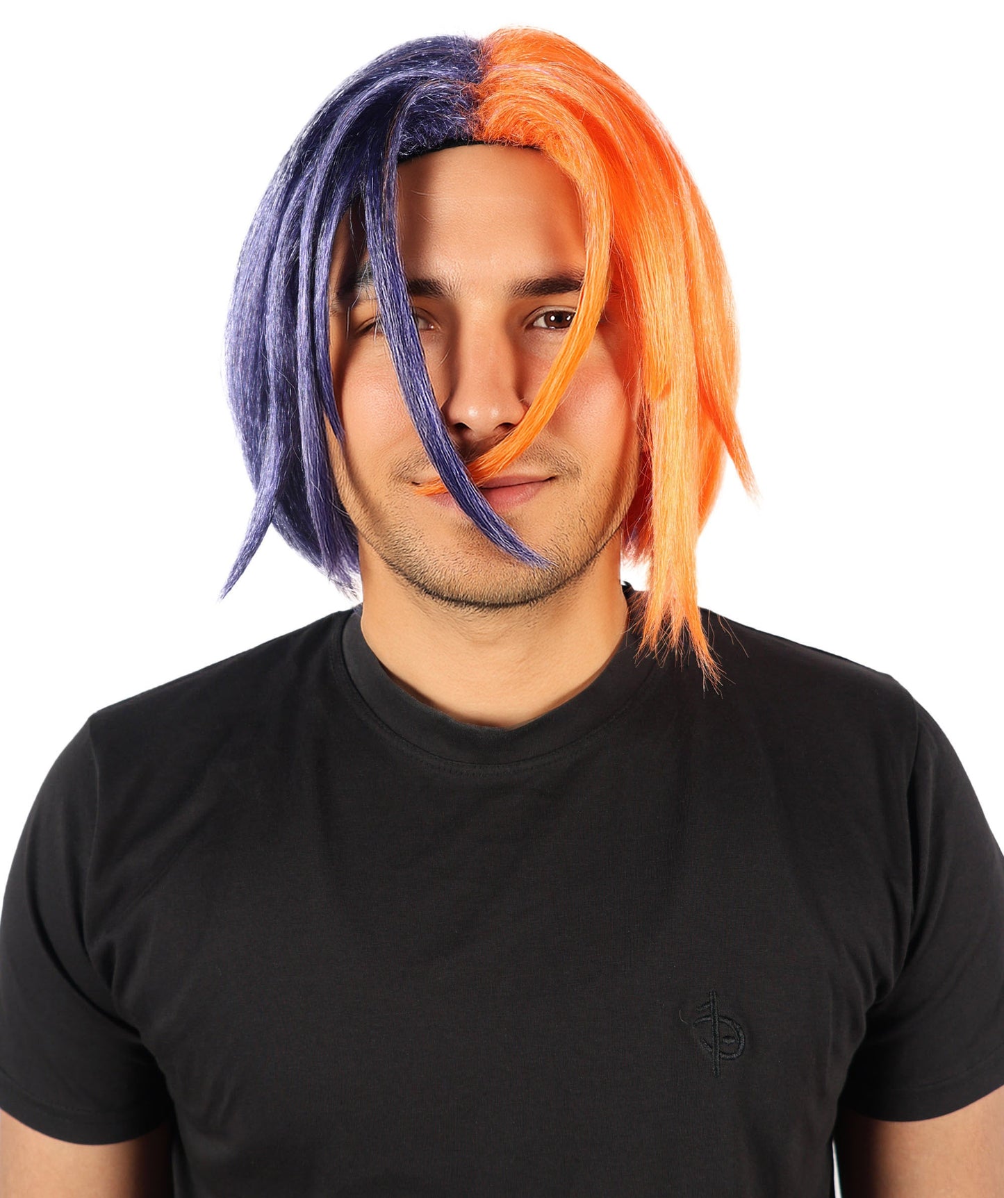 Wigs2you  H-7071 大人用メンズショートストレートフルウィッグ オレンジ＆ダークブルー 12インチ 難燃性合成繊維 キャップレスデザイン ハロウィンやパーティーに最適