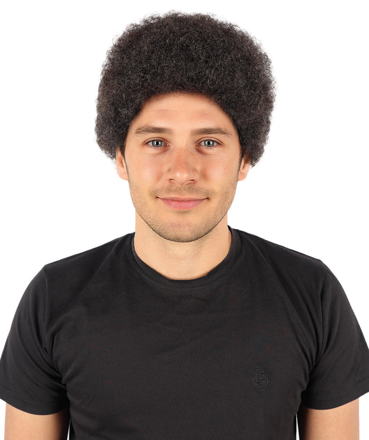 Wigs2you H-7082 大人用メンズ ショート アフロ風 フルウィッグ ダークブラウン カーリー 合成繊維 調節可能なキャップ付き ハロウィン、ステージ、テーマイベントに最適