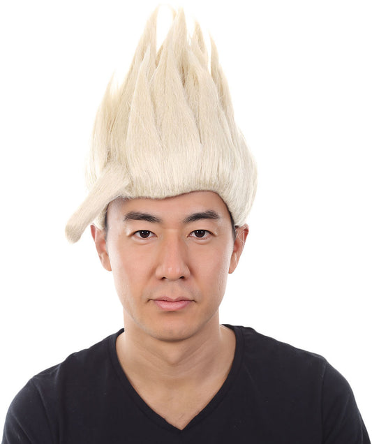 男性用「ドラゴンボールZ」孫悟飯スパイキーブロンドウィッグ H-4377 TV/映画ウィッグ プレミアム通気性キャップレスキャップ 耐炎合成繊維