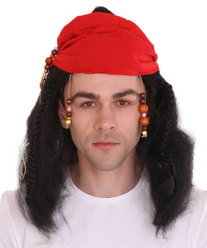Wigs2you ハロウィンパーティープレミアムメンズ H-1594 着用が簡単 とても快適 カリブ海の海賊ブラックウィッグ