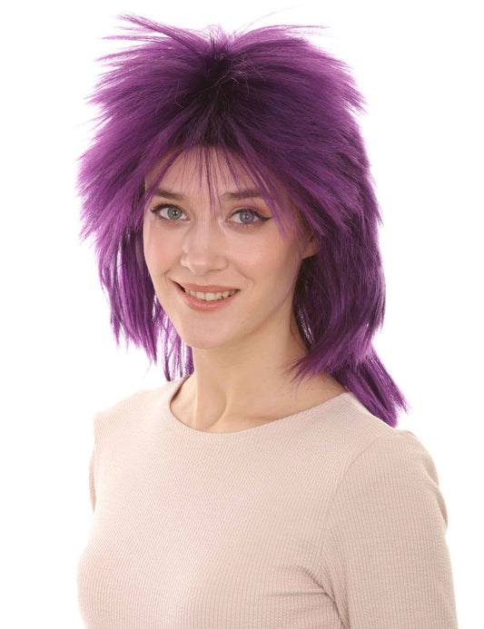 Wigs2you ハロウィン パーティー プレミアム H-1320 簡単に着用でき 快適なフィット感 80 年代女性バイオレット ロッカー スタイルウィッグ