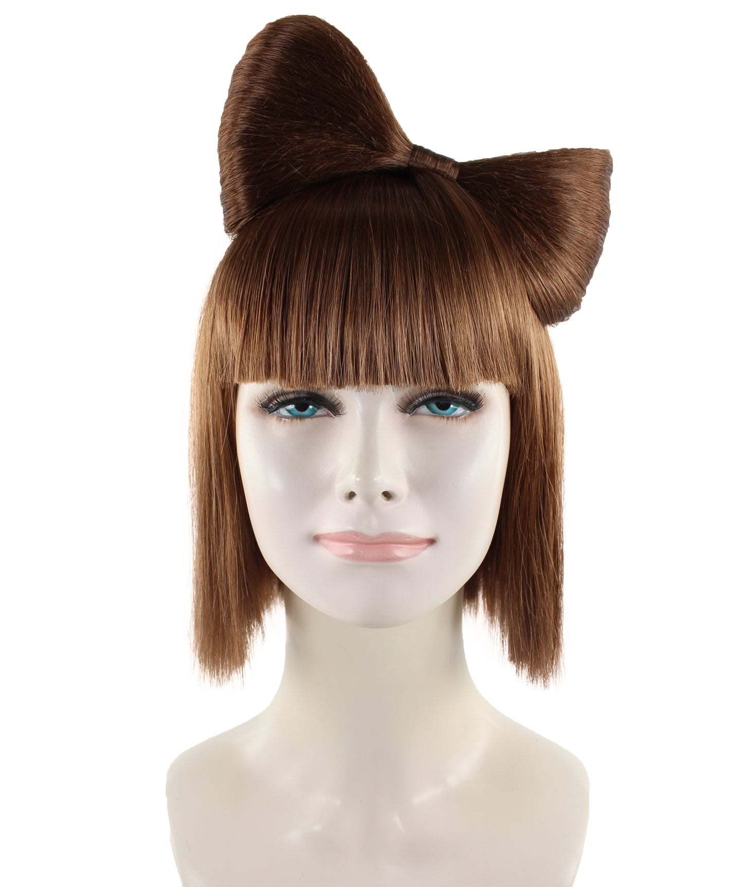 大人の女性用ブラウンのバタフライリボンウィッグ H-1675 セレブ用ウィッグ ハロウィン用 プレミアム通気性キャップレスキャップ