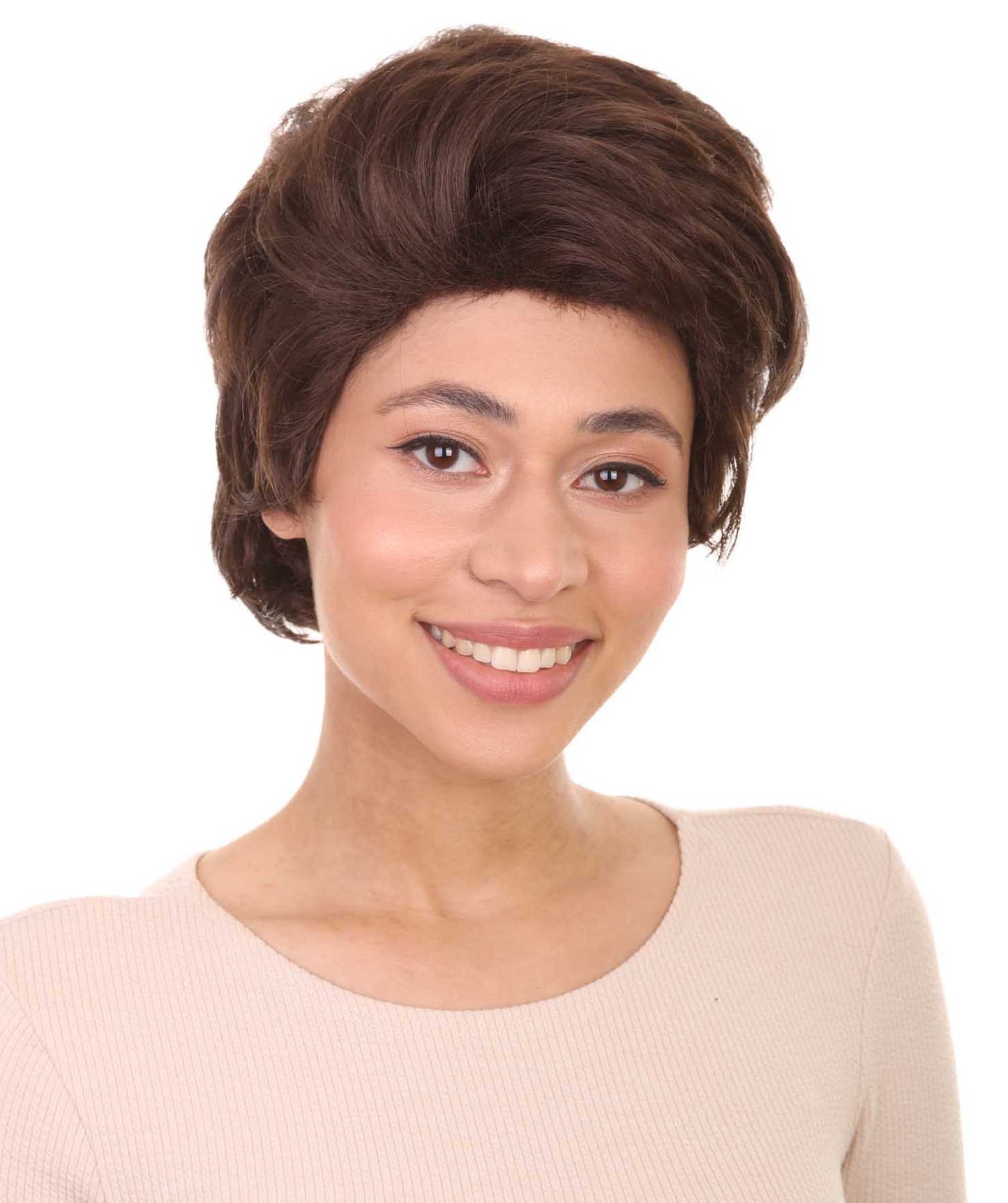女性用ショート グリース リゾ ブラウンウィッグ H-4682 プレミアム通気性キャップレスキャップ