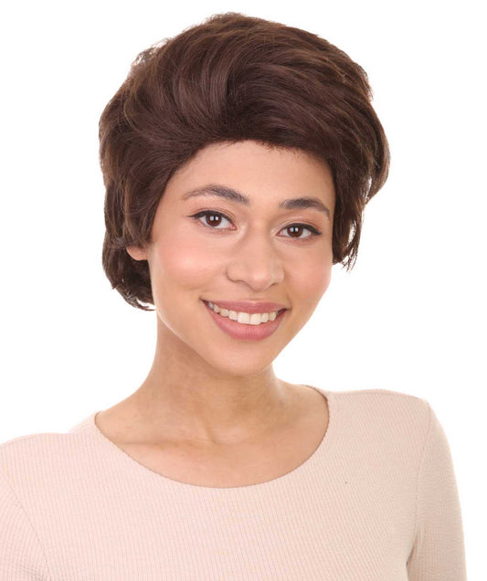女性用ショート グリース リゾ ブラウンウィッグ H-4682 プレミアム通気性キャップレスキャップ