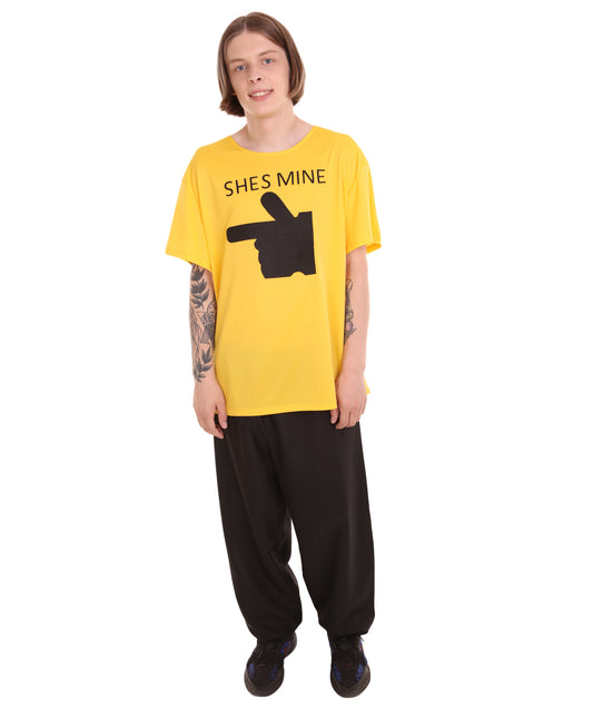 大人向け女性用 バレンタインデー イエロー マッチング カップル "He's Mine" Tシャツ コスプレ コスチュームコレクション