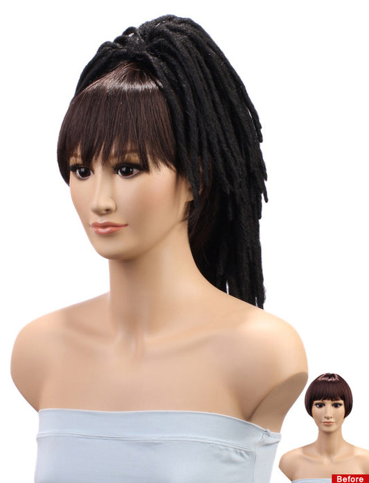 レディースファッション W-8312 ドレッドポニーテール ブラック ヘアピースウィッグ 合成繊維