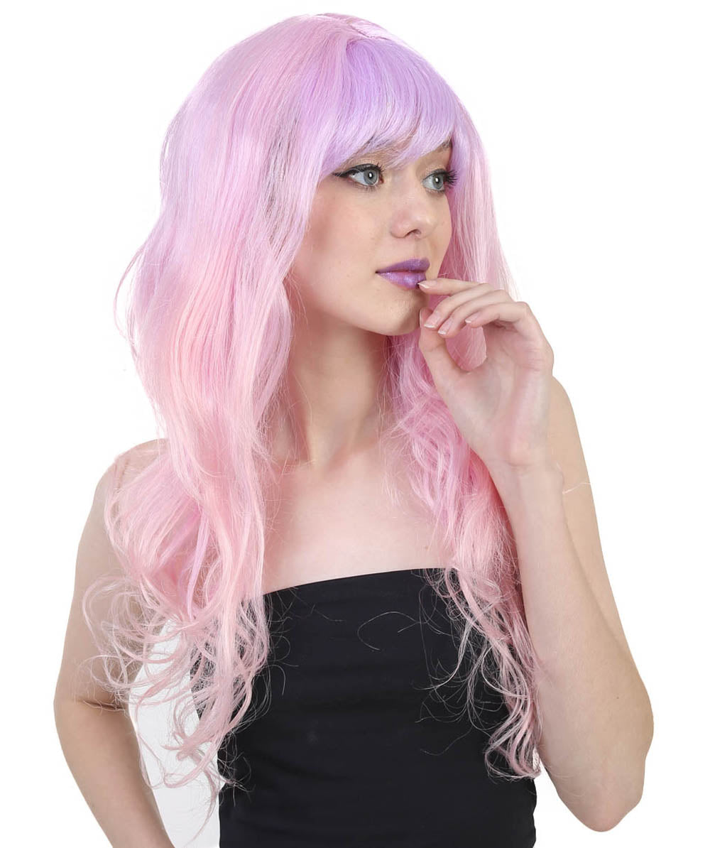 Wigs2youハロウィンパーティープレミアムレディースH-1977 美しい見た目のロングウェービーピンクとパープルオンブレウィッグ