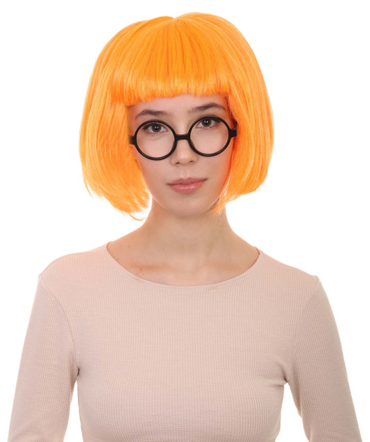 インクレディブル2 - ファッションデザイナー エドナ・モード オレンジウィッグ グラスセット付き H-4609 ハロウィンウィッグ 通気性の良いキャップレスキャップ