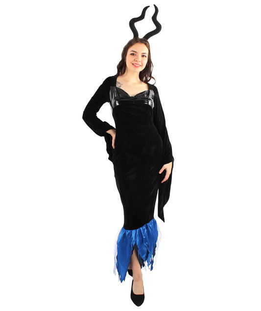 女性 JCP-225 レディ マレフィセント コスチューム ブラックとブルー ハロウィン コスチューム