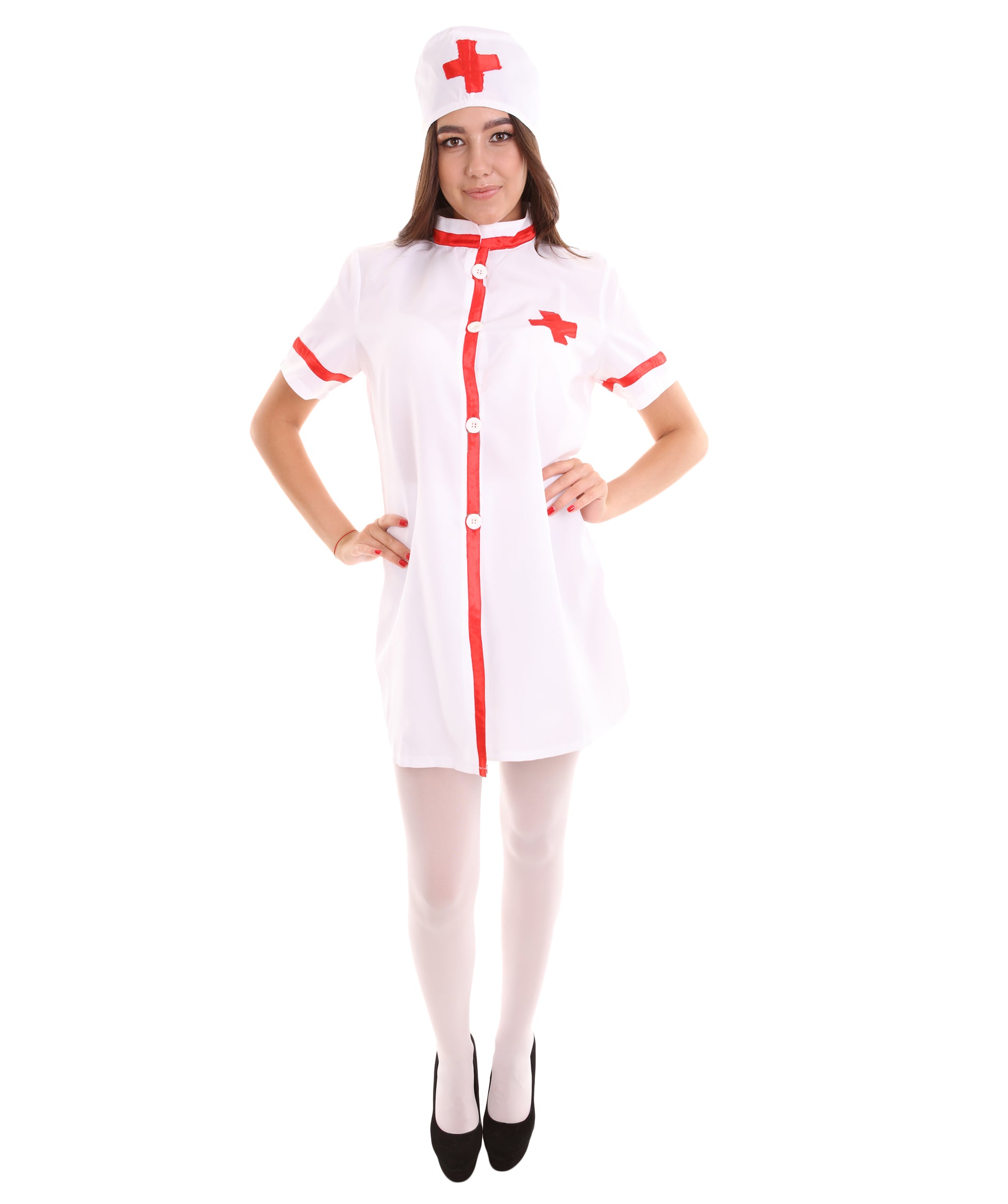 女性 JCO-420 のナースコスチューム ホワイトとレッドコスプレコスチューム