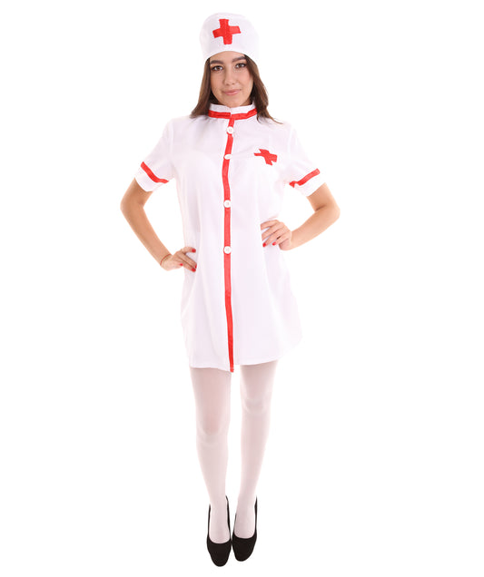女性 JCO-420 のナースコスチューム ホワイトとレッドコスプレコスチューム