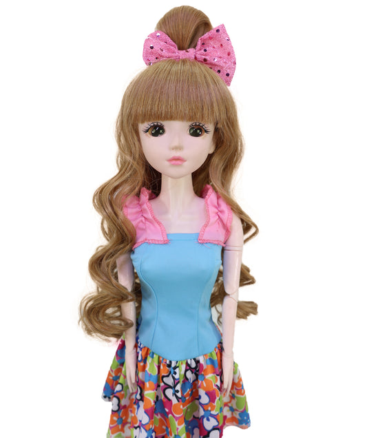 Wigs2you B-234 コッパーブロンド プレイドール用ウィッグ - 14インチ ロングカーリーヘア トップバンス＆バンズ付き - ハロウィンやドールコスプレに最適