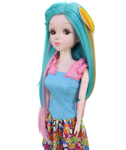 Wigs2you B-236 （ティール、ピンク、ブロンドのストライプ） - 14インチの長い人形用ウィッグ、合成人形用ウィッグイベント