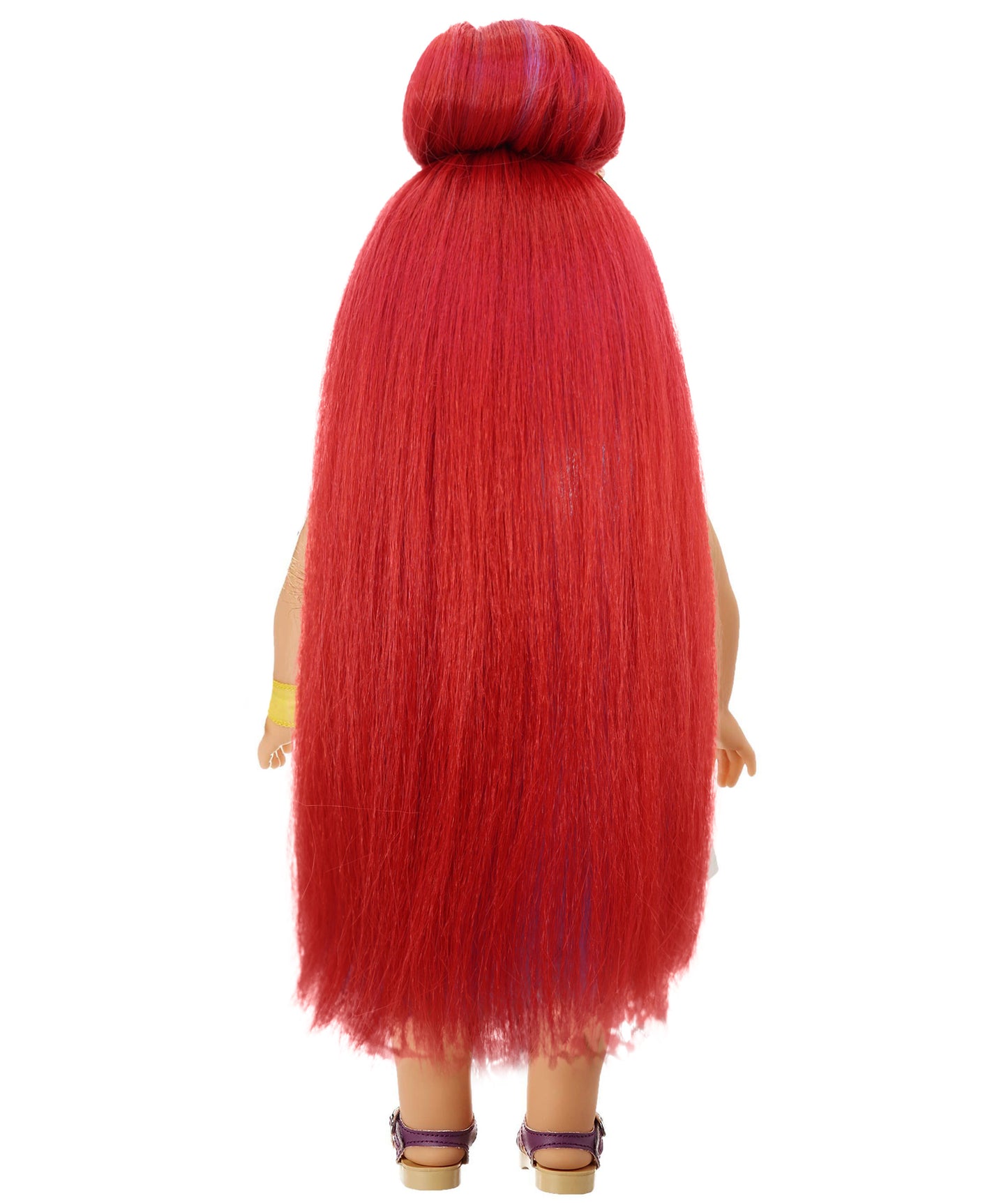 Wigs2you B-237 (赤にピンクのハイライト)、お団子と前髪が付いた 14 インチの長さのストレート人形用合成ウィッグ。