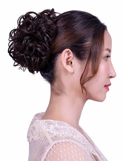 女性 W-8425 の可愛いシニョンフラフィーカーリーフラワールックバンズヘアスタイル チャコールゴールデンオーバン混合 合成繊維