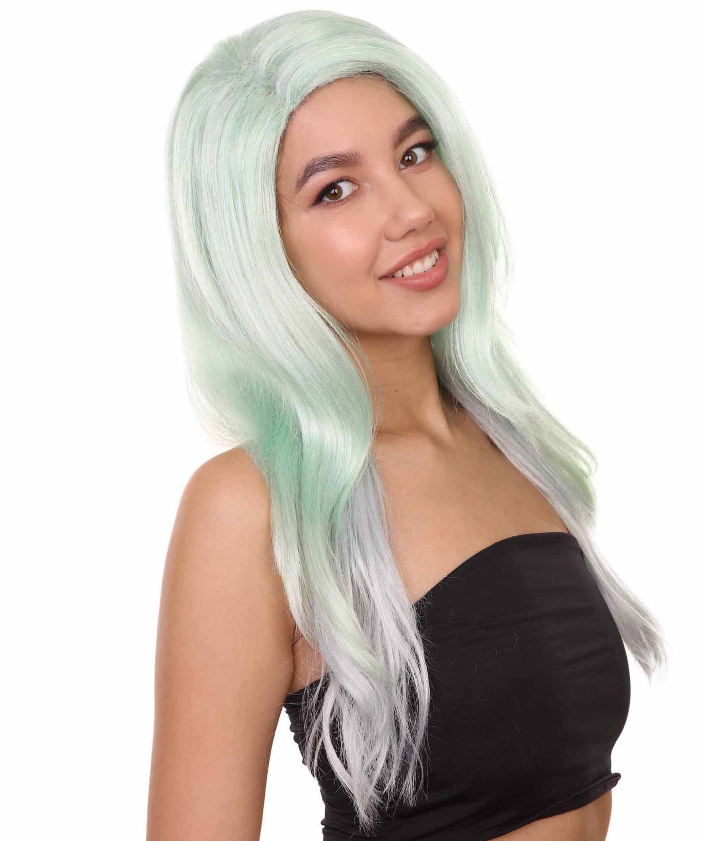 プレミアムハロウィンパーティーレディ H-5413 ロングレングス ハロウィン メイクアップアーティストインフルエンサーウィッグ ライトブルー