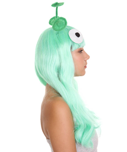 レディース ルイス・アンド・ザ・エイリアンズ グリーンウィッグ 3本のアンテナ付き H-4694 TV/映画ウィッグ プレミアム通気性キャップレスキャップ