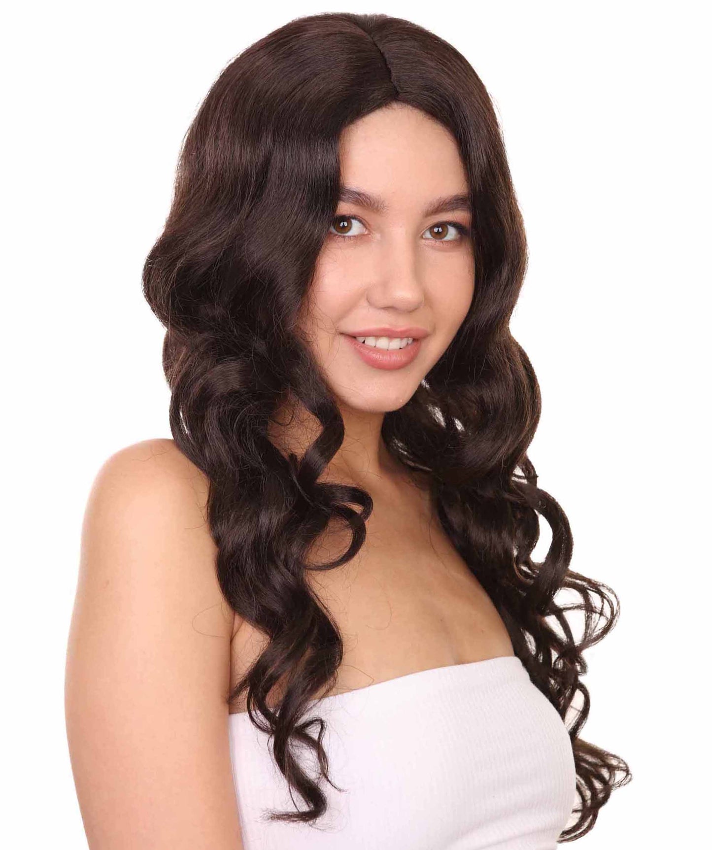 プレミアムハロウィンパーティーレディ H-5411 ウェーブを数える26インチウィッグ ブラウン