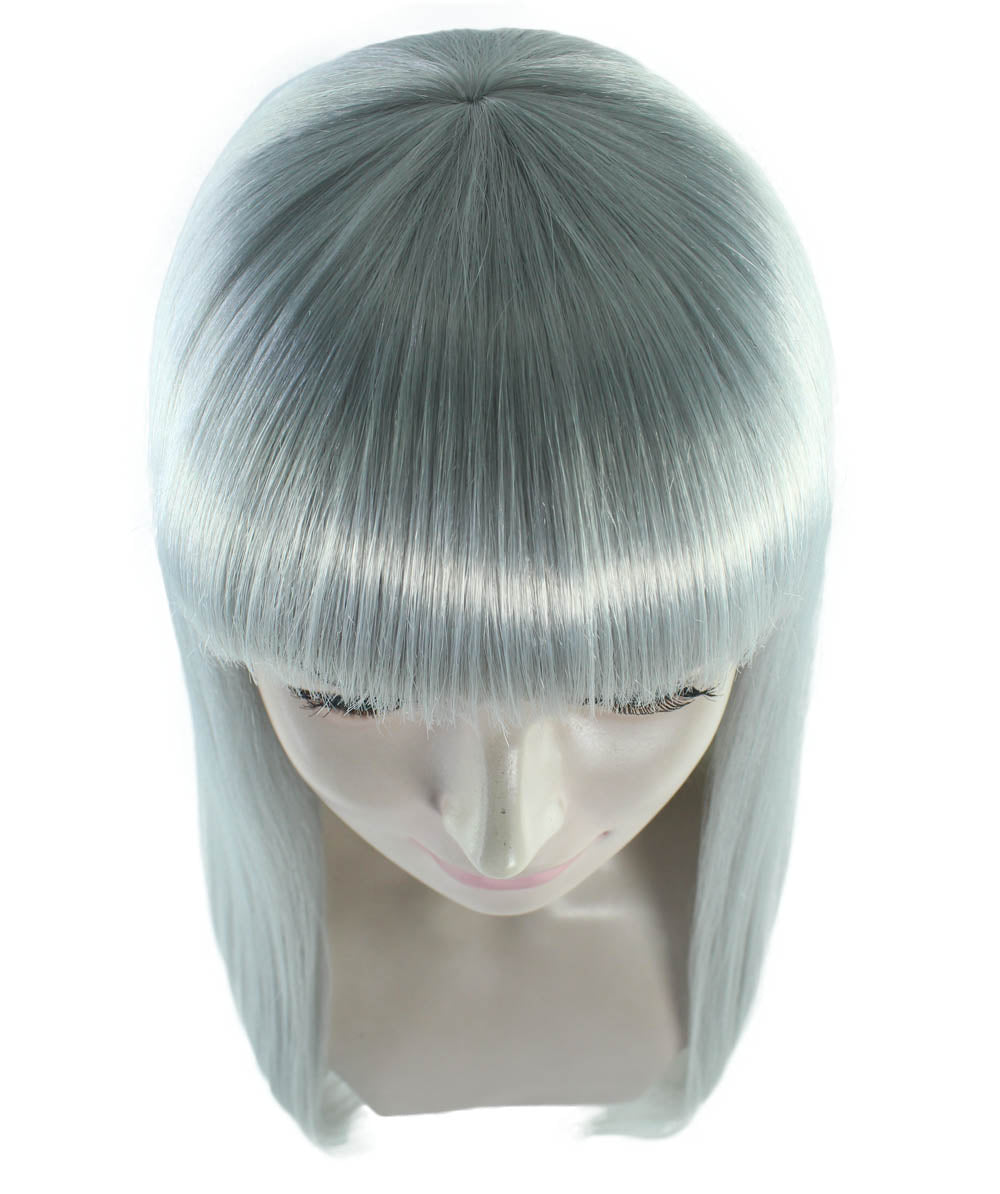 女性用 ロング シルバー ボブ ウィッグ H-3348 ファンシー パーティー イベント レディ ハロウィン ウィッグ プレミアム通気性 キャプレス キャップ