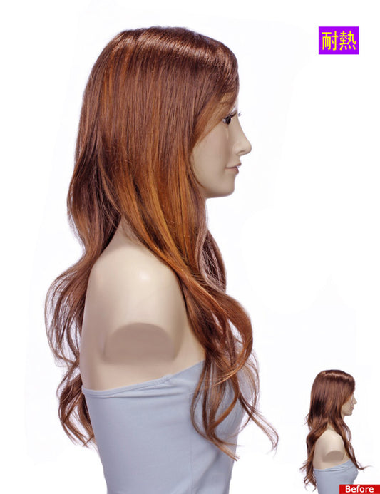 ヘアエクステンション W-905 ゴールデンブロンド ラッシュブラウンティップス ヒートスタイリング可能 合成繊維 ストレートロングスタイルヘアエクステンション 簡単に変身可能 高品質な自然なウィッグ 部分的なメッシュ使用可能