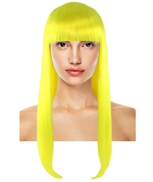 女性用 ロング ボブ イエロー ウィッグ H-3359 ファンシー パーティー イベント レディ ハロウィン ウィッグ プレミアム通気性 キャプレス キャップ