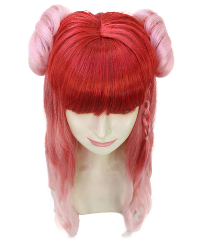 女性用 H-6000 レッドオンブル ロングカーリー コスプレウィッグ ハロウィンやコスプレイベントに最適 難燃性合成繊維