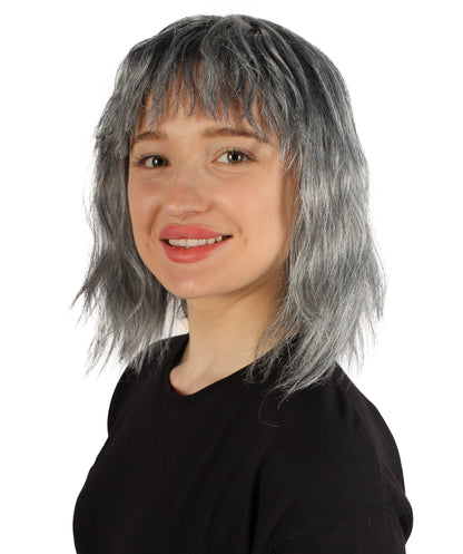 女性用ショルダーレングスバング波状コスプレウィッグ グレー H-5229_27 ファンシースタイル プレミアムハロウィンパーティーウィッグコレクション