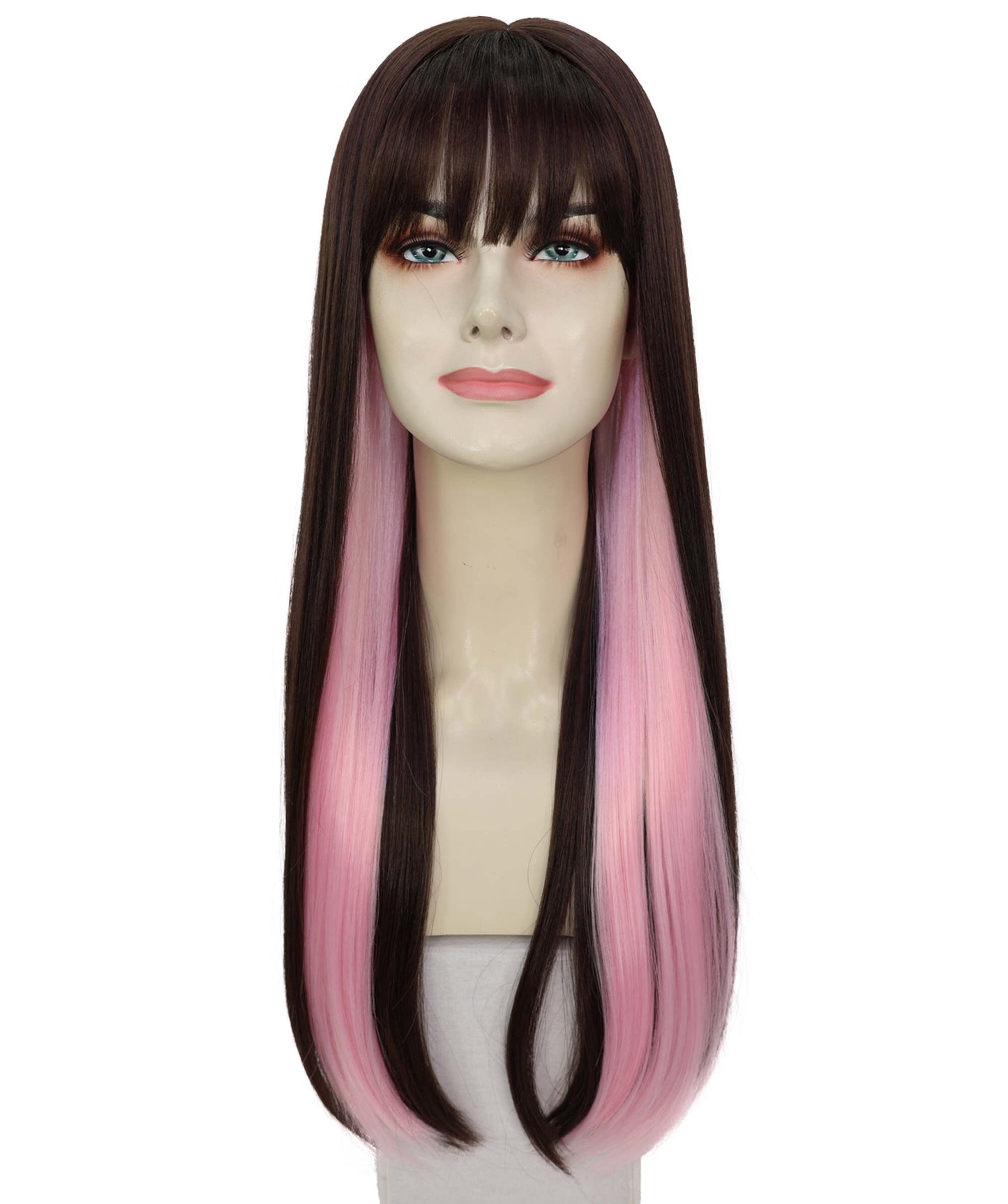 Wigs2you C-105 大人女性用 ブラック＆ピンク 26インチ ロングストレートウィッグ（前髪付き）｜ハロウィン・コスプレウィッグ｜難燃性合成繊維