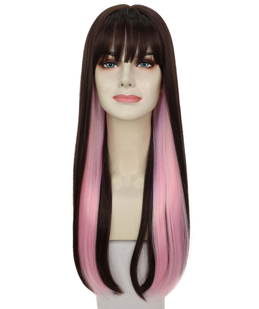 Wigs2you C-105 大人女性用 ブラック＆ピンク 26インチ ロングストレートウィッグ（前髪付き）｜ハロウィン・コスプレウィッグ｜難燃性合成繊維